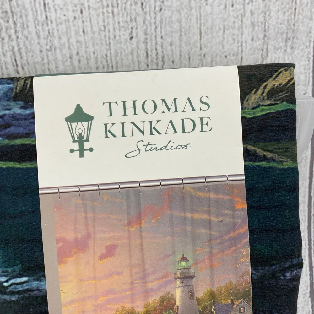 Thomas Kinkade Shower Curtain Multicolor Serenity Cove Lighthouse Landscape